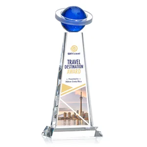Optical Crystal Tower Award with Ringed Globe Top