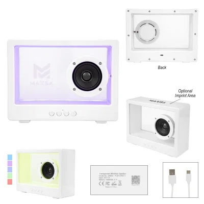 Light up speaker in white with a clear front panel