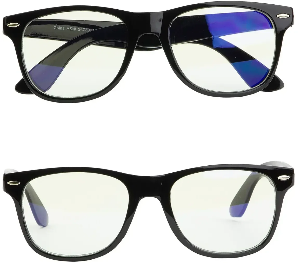 Custom Vista polycarbonate-lens glasses folded, frame detail view