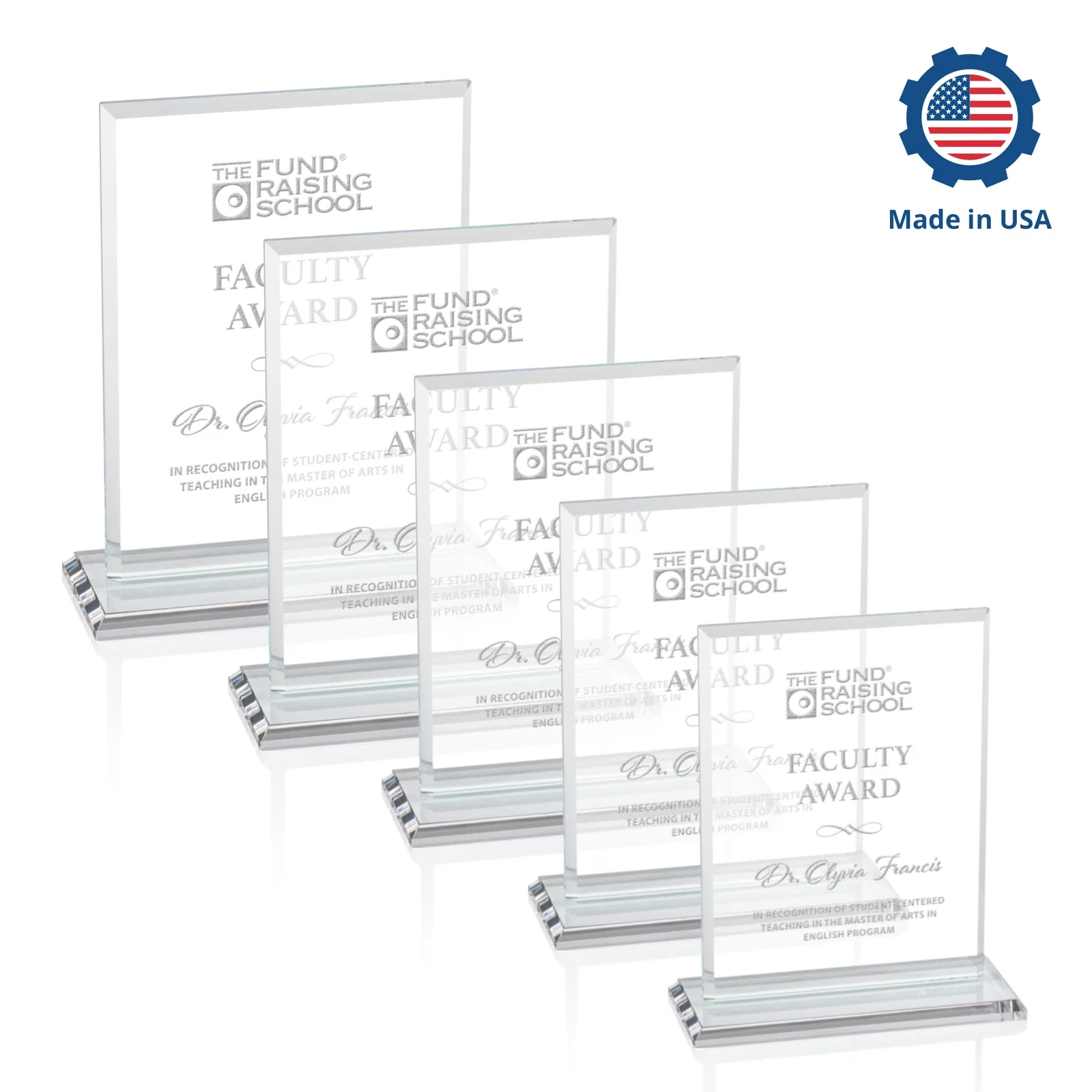 Custom printed Starfire Crystal Rectangle Award, Bevel on Body and Base, awards for employee recognition