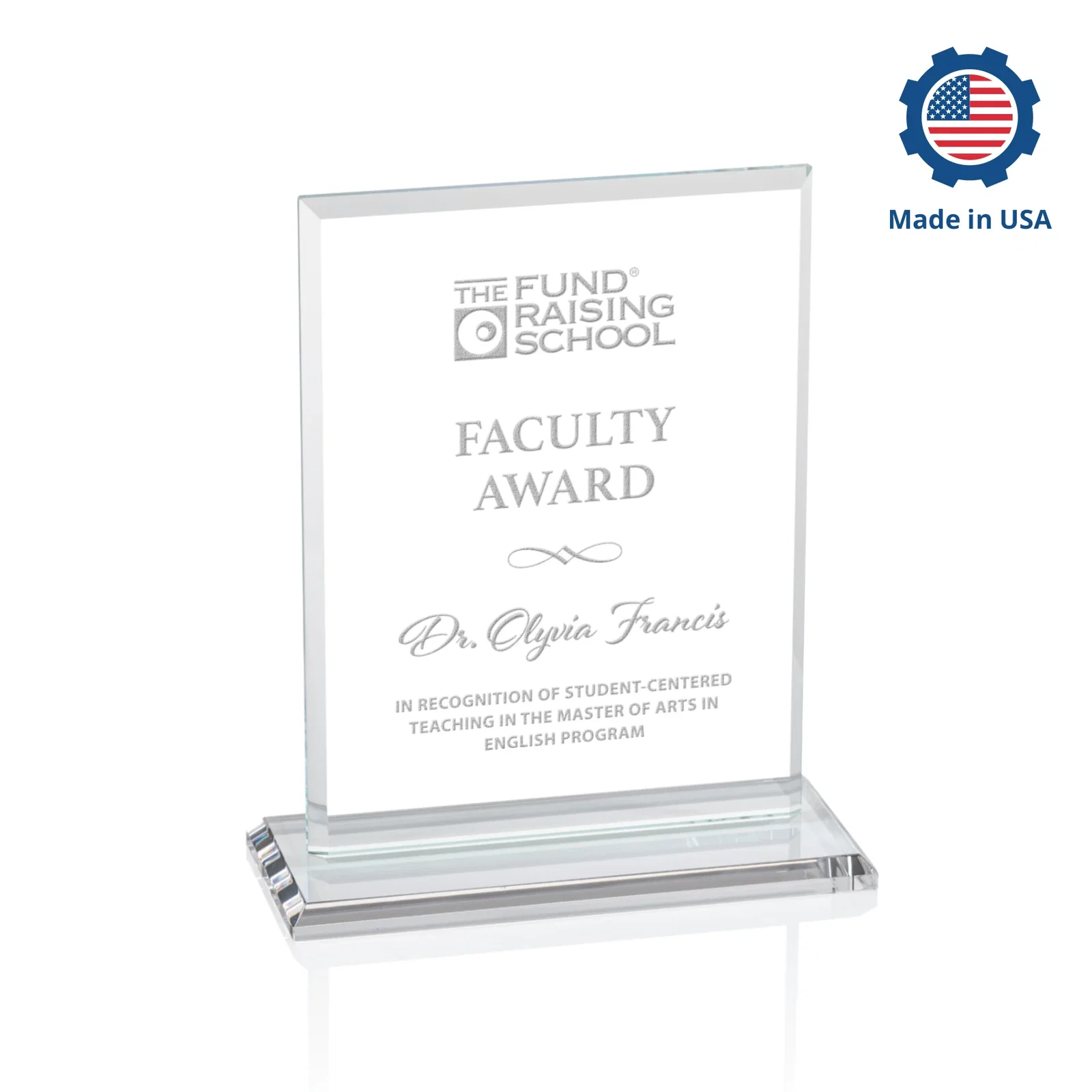Custom printed Starfire Crystal Rectangle Award, Bevel on Body and Base, awards for corporate award ceremonies