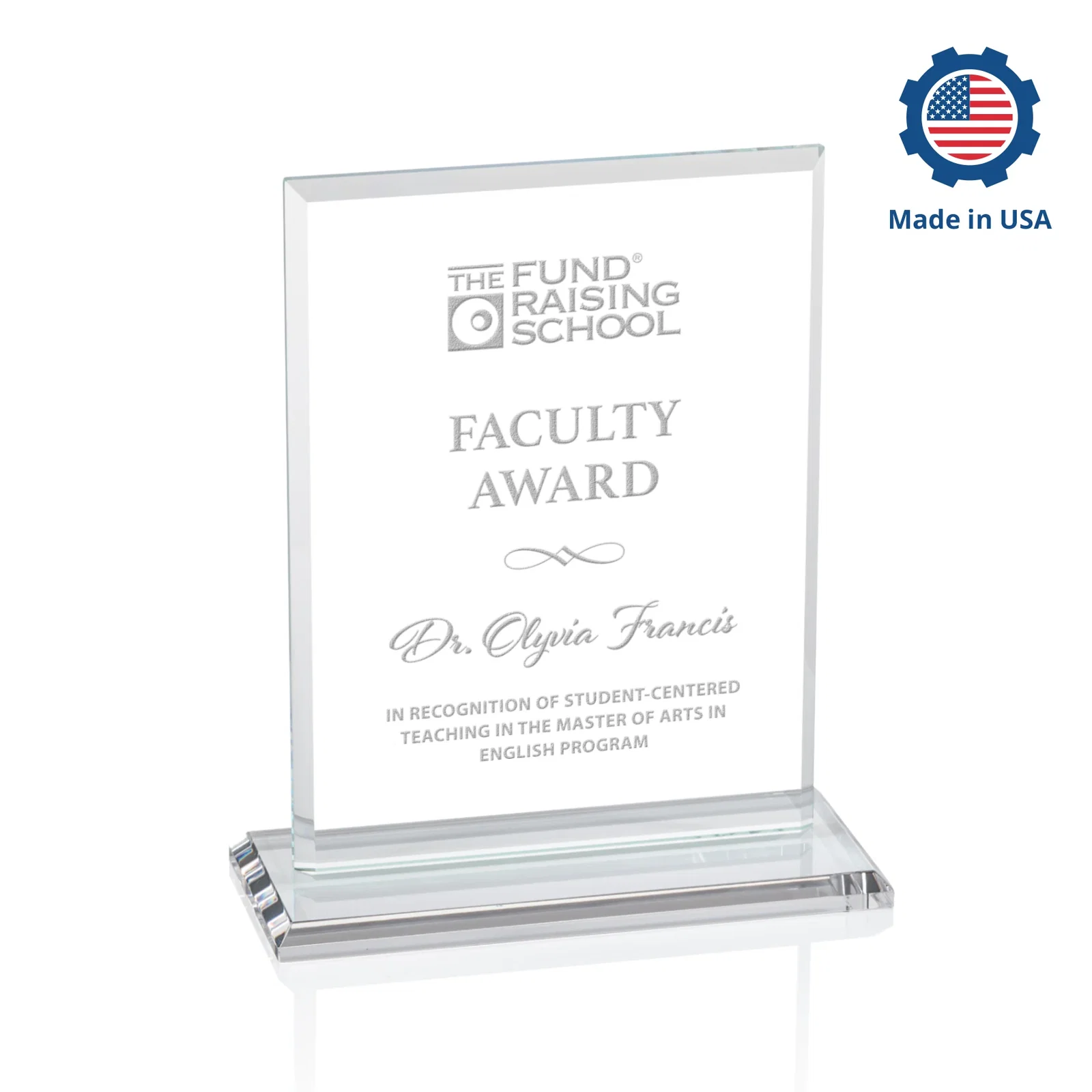 Custom printed Starfire Crystal Rectangle Award, Bevel on Body and Base, awards for service anniversary gifts