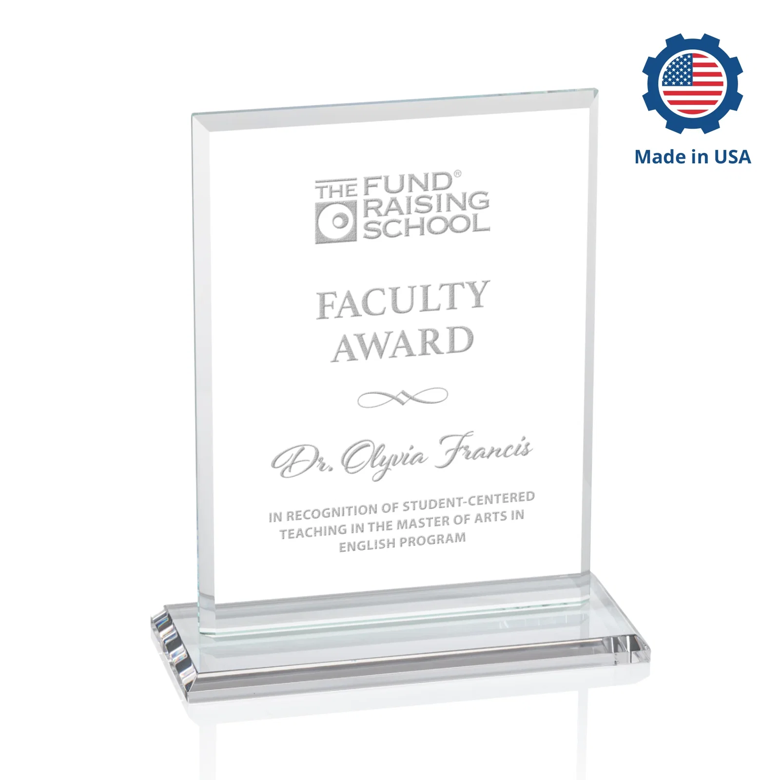 Custom printed Starfire Crystal Rectangle Award, Bevel on Body and Base, awards for sales achievement awards