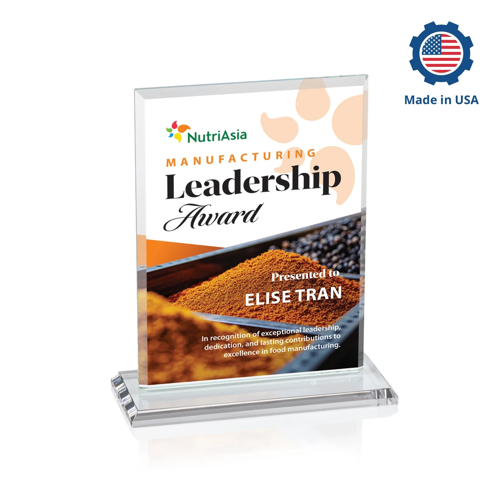 Custom printed Starfire Crystal Rectangle Award, Bevel on Body and Base, awards for graduation ceremonies