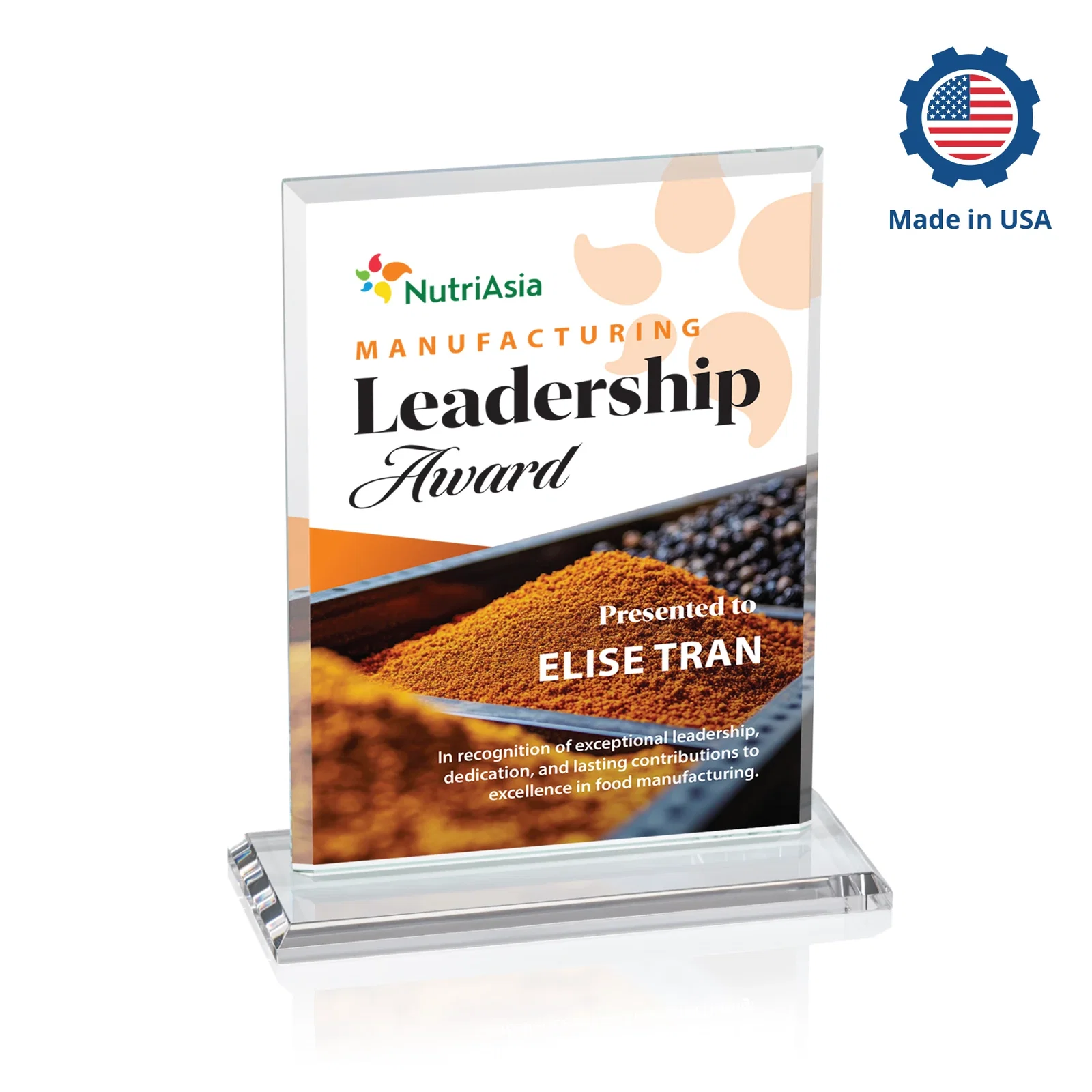 Custom printed Starfire Crystal Rectangle Award, Bevel on Body and Base, awards for safety achievement programs