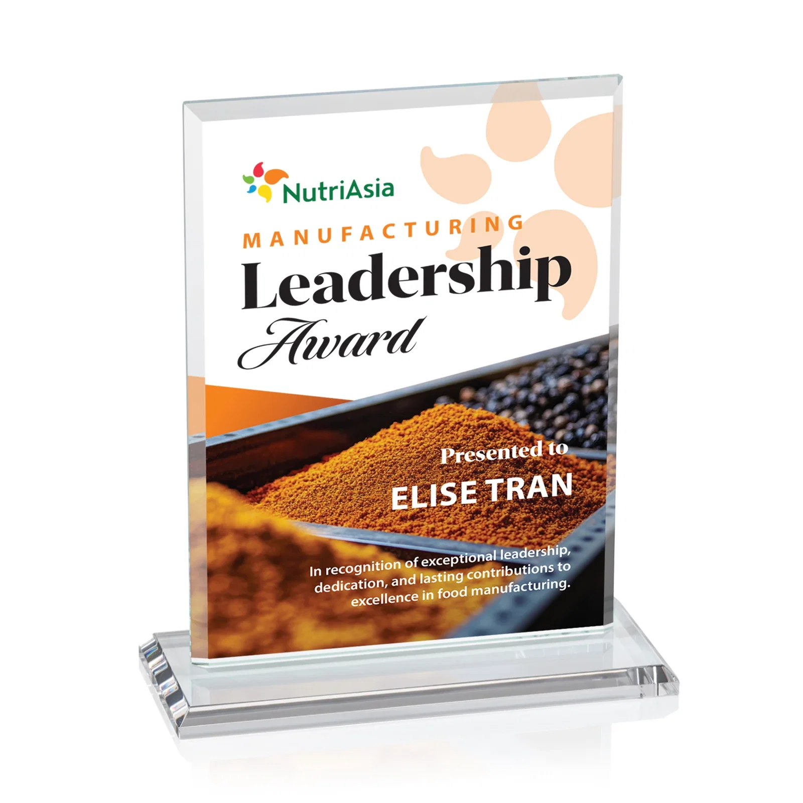 Customized Starfire Crystal Rectangle Award, Bevel on Body and Base, awards for retirement presentations