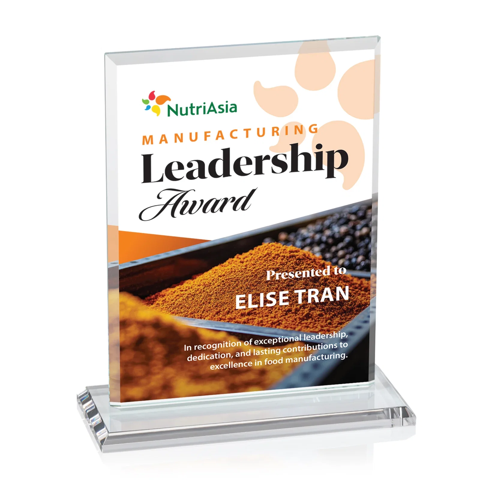 Customized Starfire Crystal Rectangle Award, Bevel on Body and Base, awards for team milestone celebrations