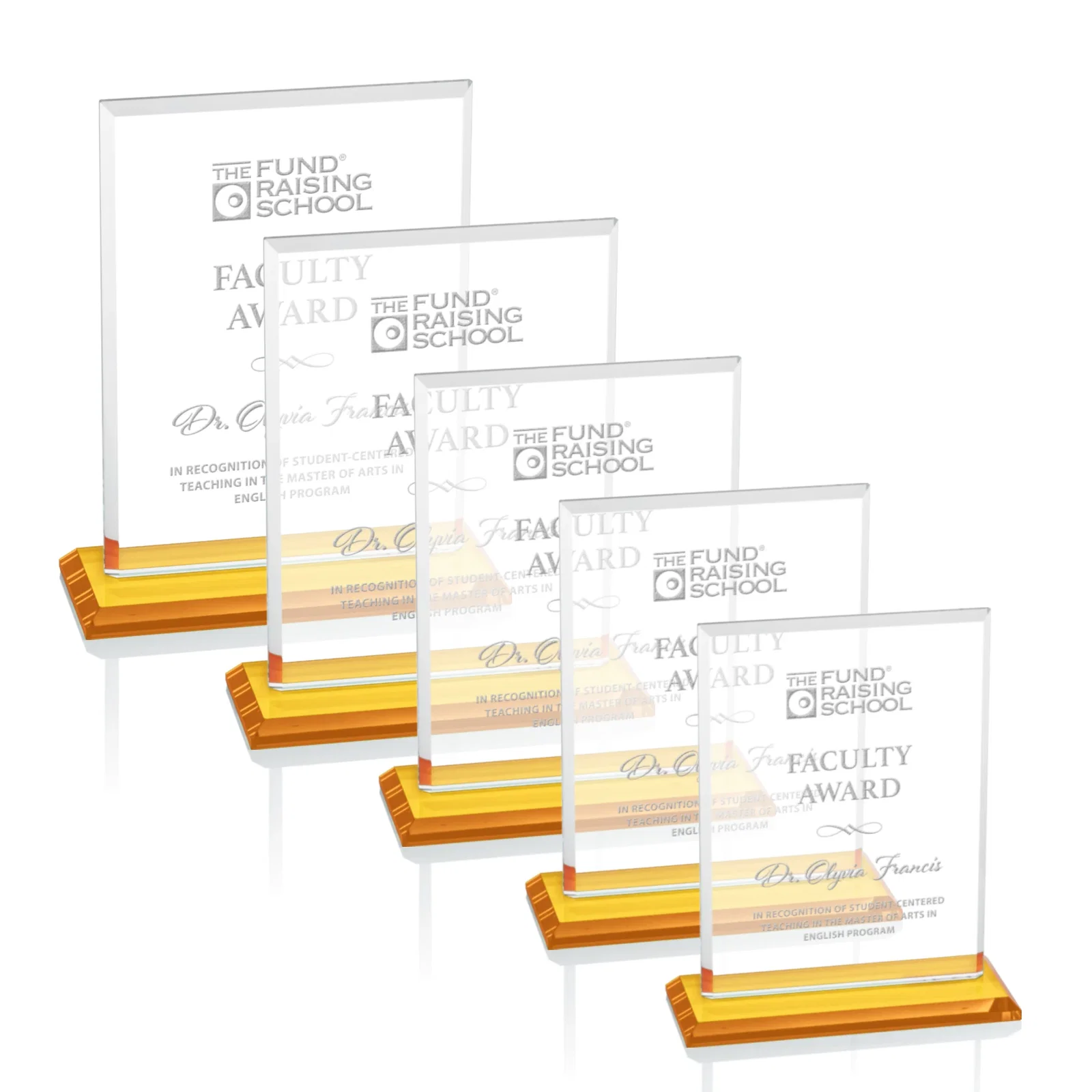 Custom Starfire Crystal Rectangle Award, Bevel on Body and Base, awards for donor appreciation
