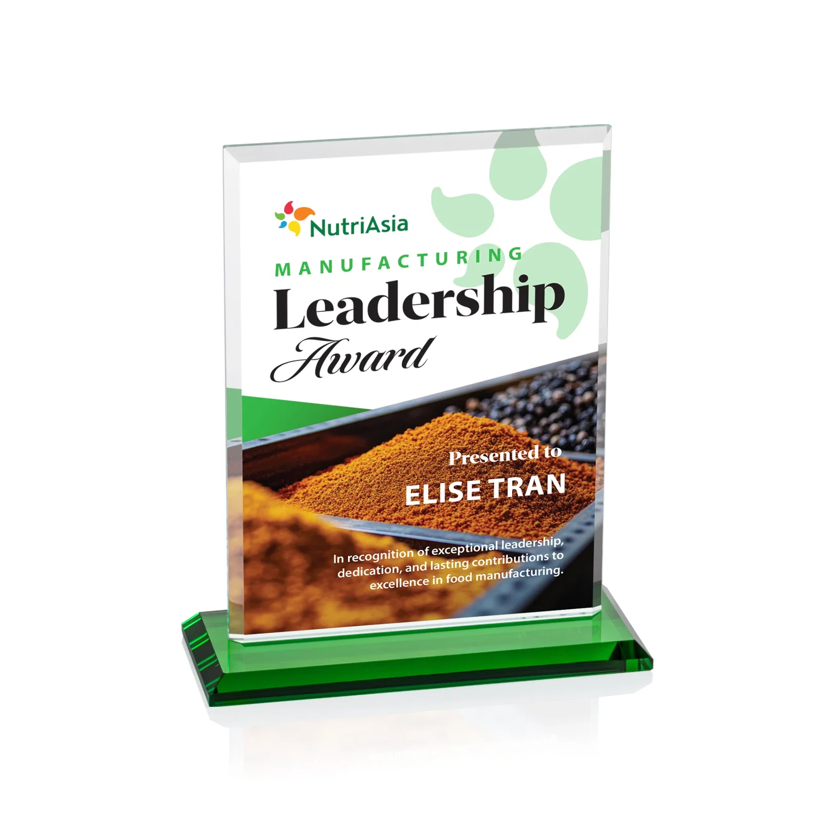 Custom engraved Starfire Crystal Rectangle Award, Bevel on Body and Base, awards for corporate award ceremonies