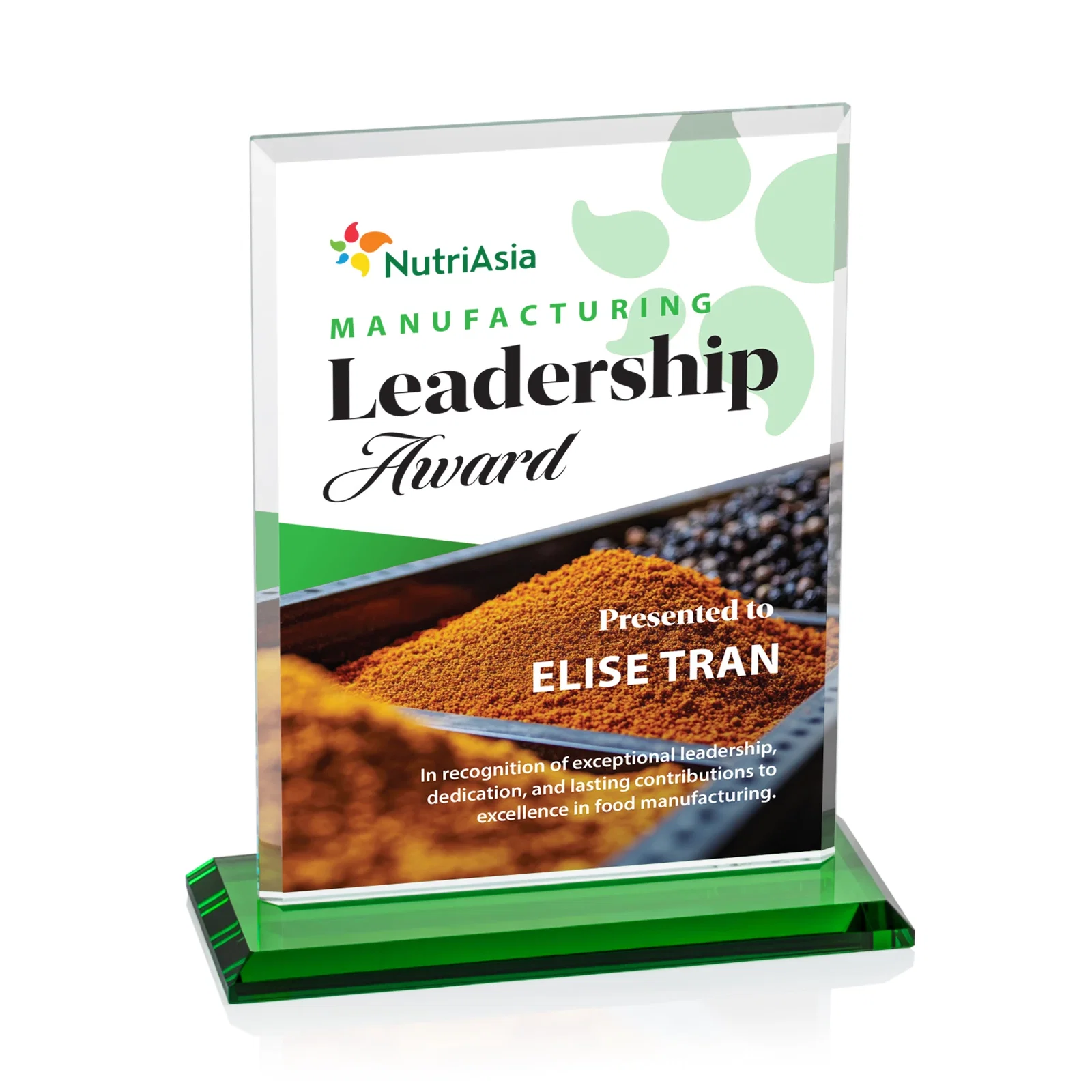 Custom engraved Starfire Crystal Rectangle Award, Bevel on Body and Base, awards for retirement presentations