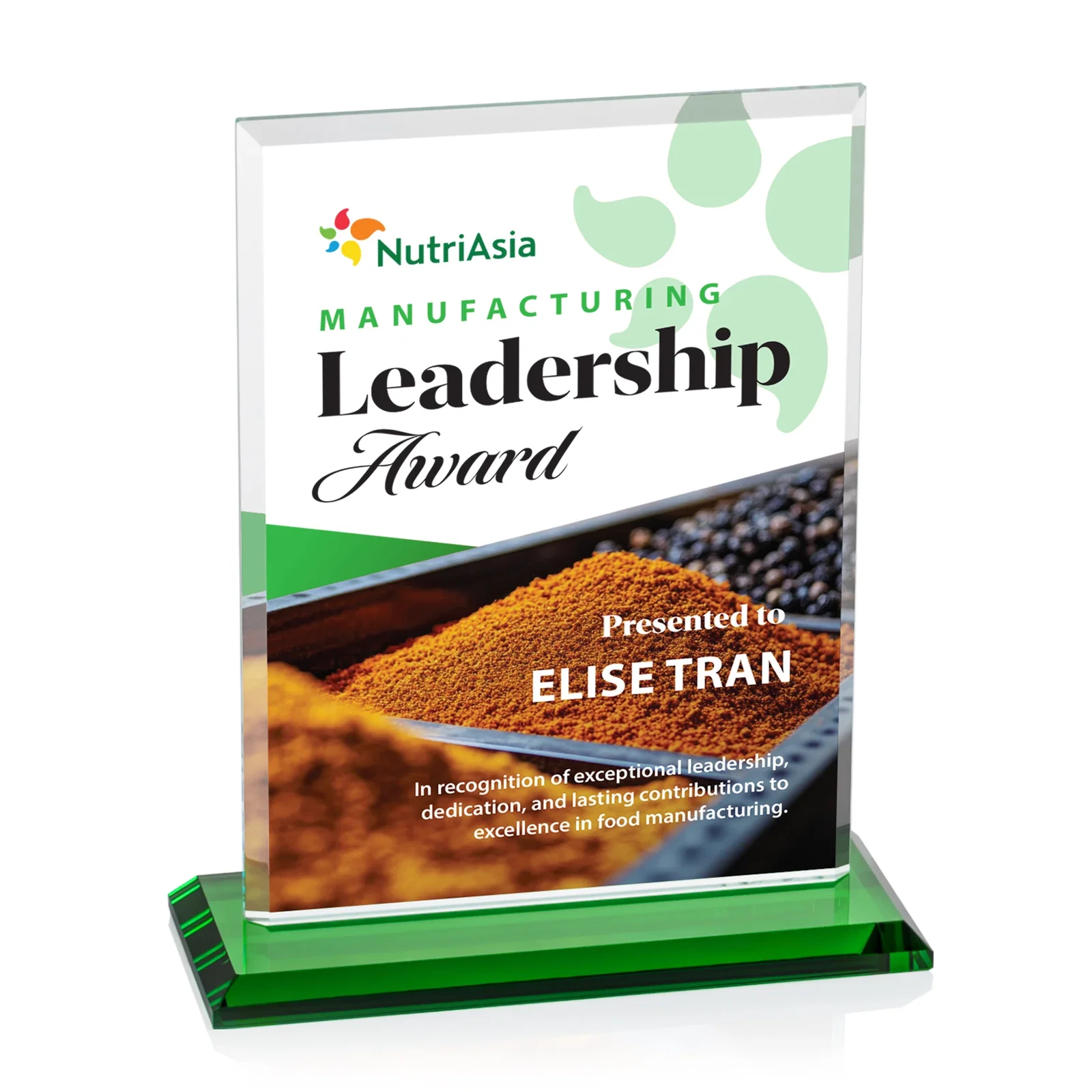Custom engraved Starfire Crystal Rectangle Award, Bevel on Body and Base, awards for team milestone celebrations