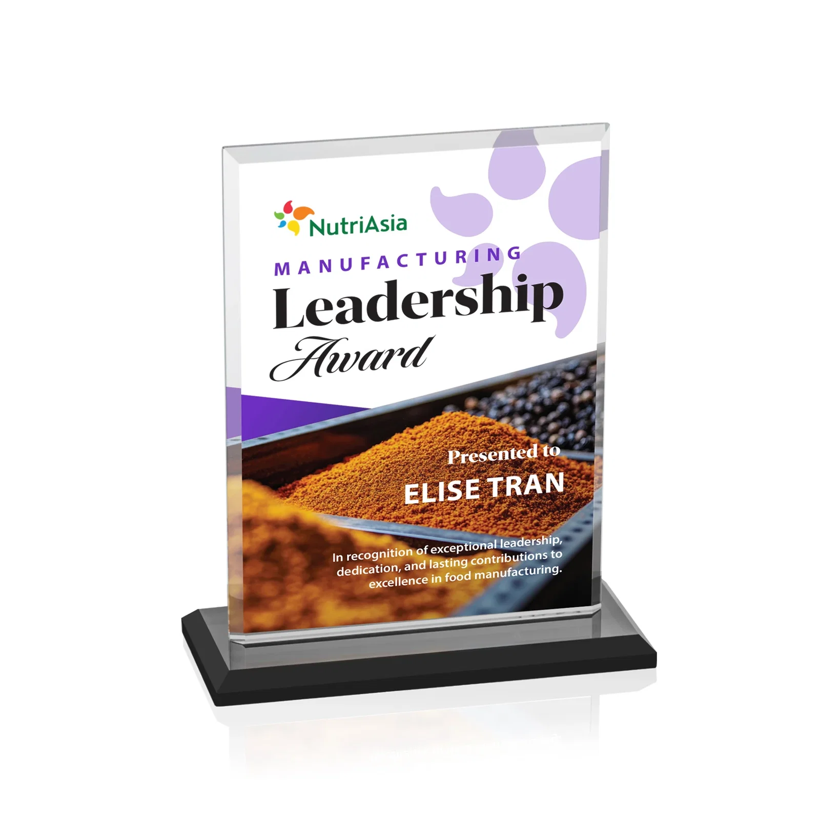 Custom engraved Starfire Crystal Rectangle Award, Bevel on Body and Base, awards for graduation ceremonies