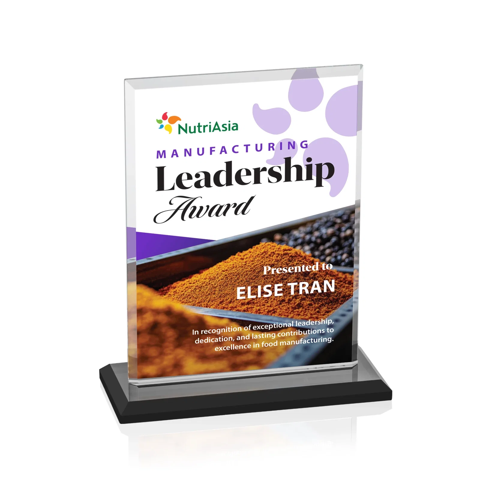 Custom engraved Starfire Crystal Rectangle Award, Bevel on Body and Base, awards for safety achievement programs