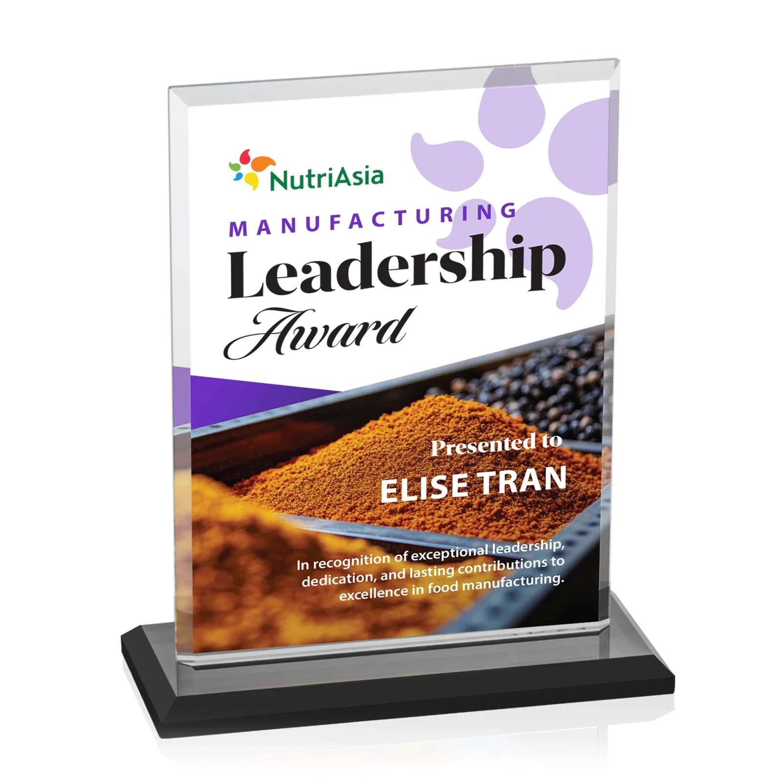 Custom engraved Starfire Crystal Rectangle Award, Bevel on Body and Base, awards for company anniversary events