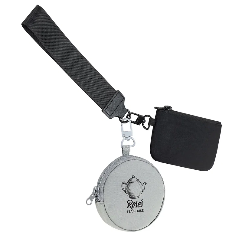 Custom Vogue Wrist Wallet Set, front view of the branded wallet and wristband
