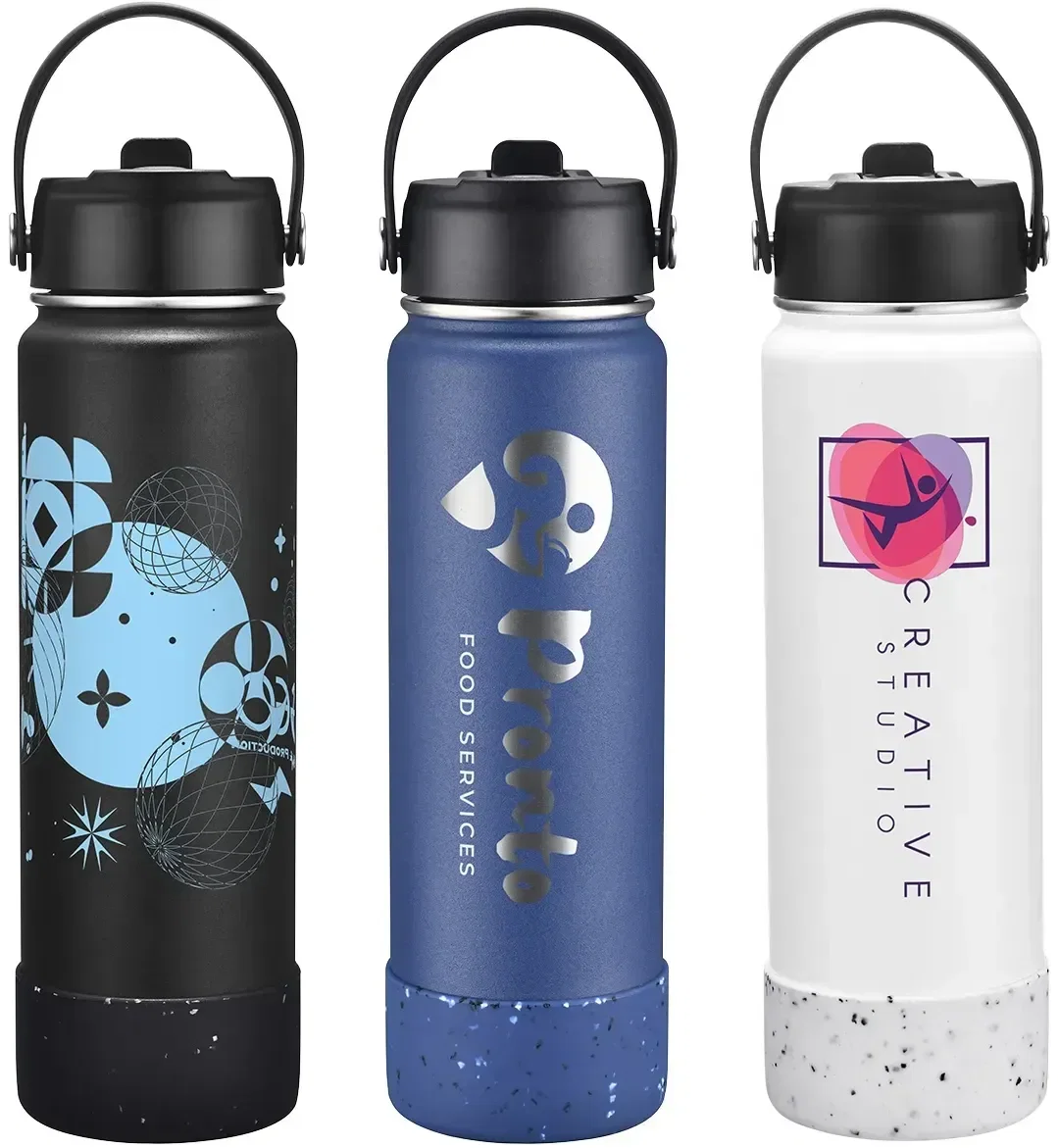 Volare 27 oz Flip-Top Vacuum Insulated Bottle, custom branded stainless steel water bottle, front