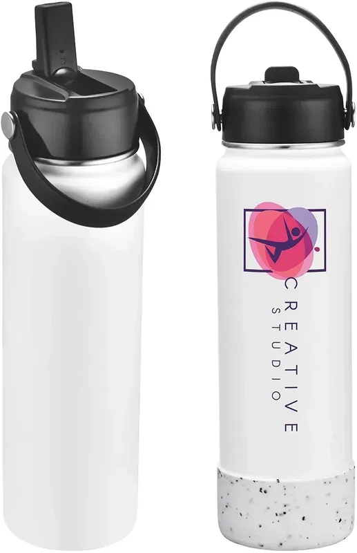 Custom logo Volare 27 oz vacuum insulated bottle, side profile of the promotional water bottle
