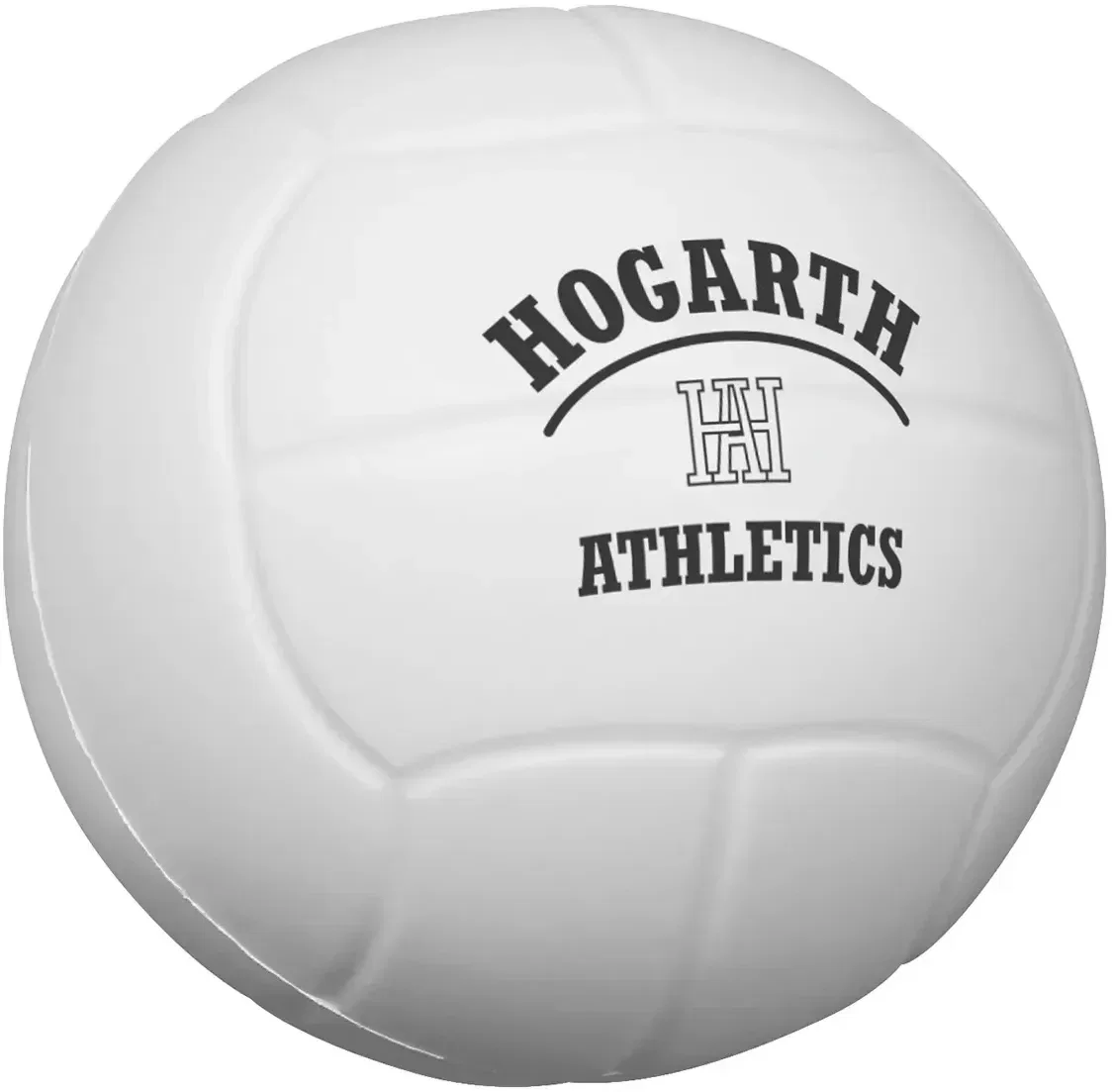 Side view of the branded volleyball stress ball, a promotional sports squeeze toy