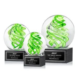 Glass Sphere Award With Lime Green Swirl