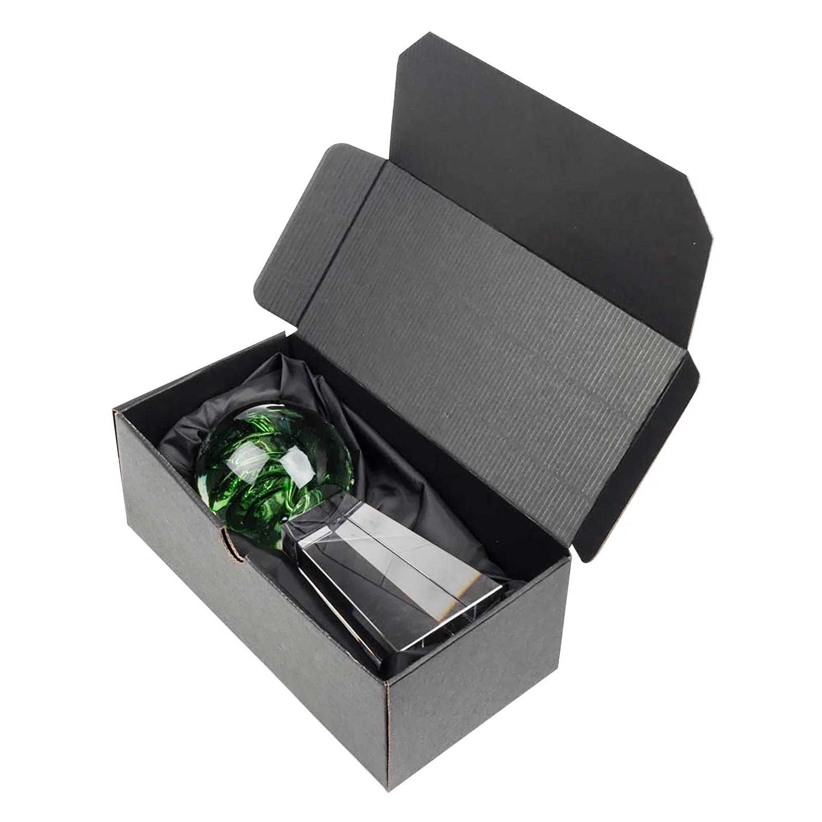 Custom Glass Sphere Award With Lime Green Swirl for retirement presentations