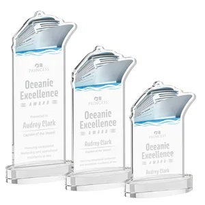 Starfire Crystal Ship Cutout Award on Oval Base