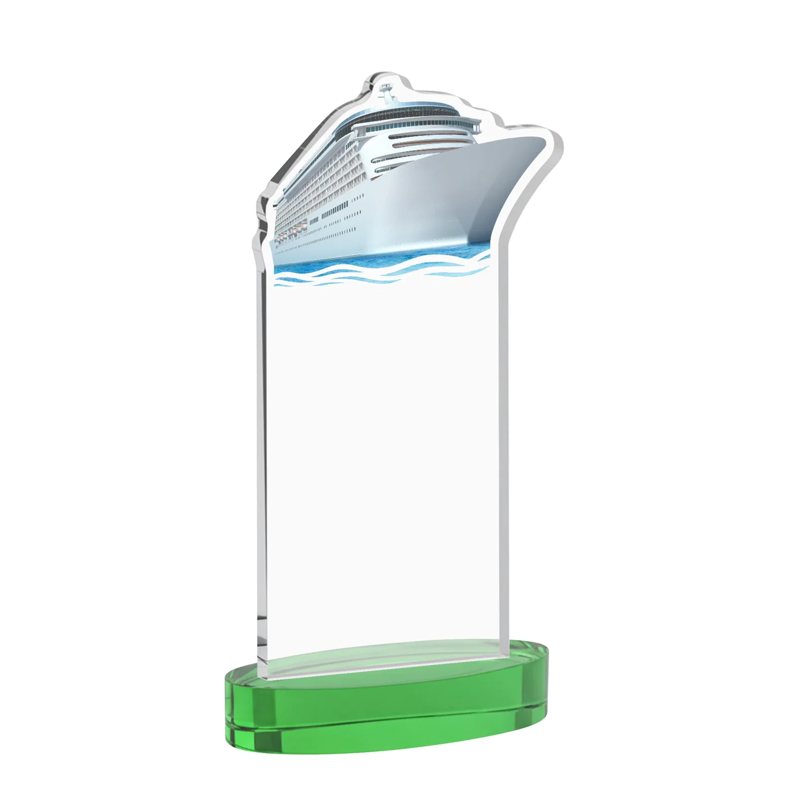 Custom Starfire Crystal Ship Cutout Award on Oval Base, with your logo for employee recognition