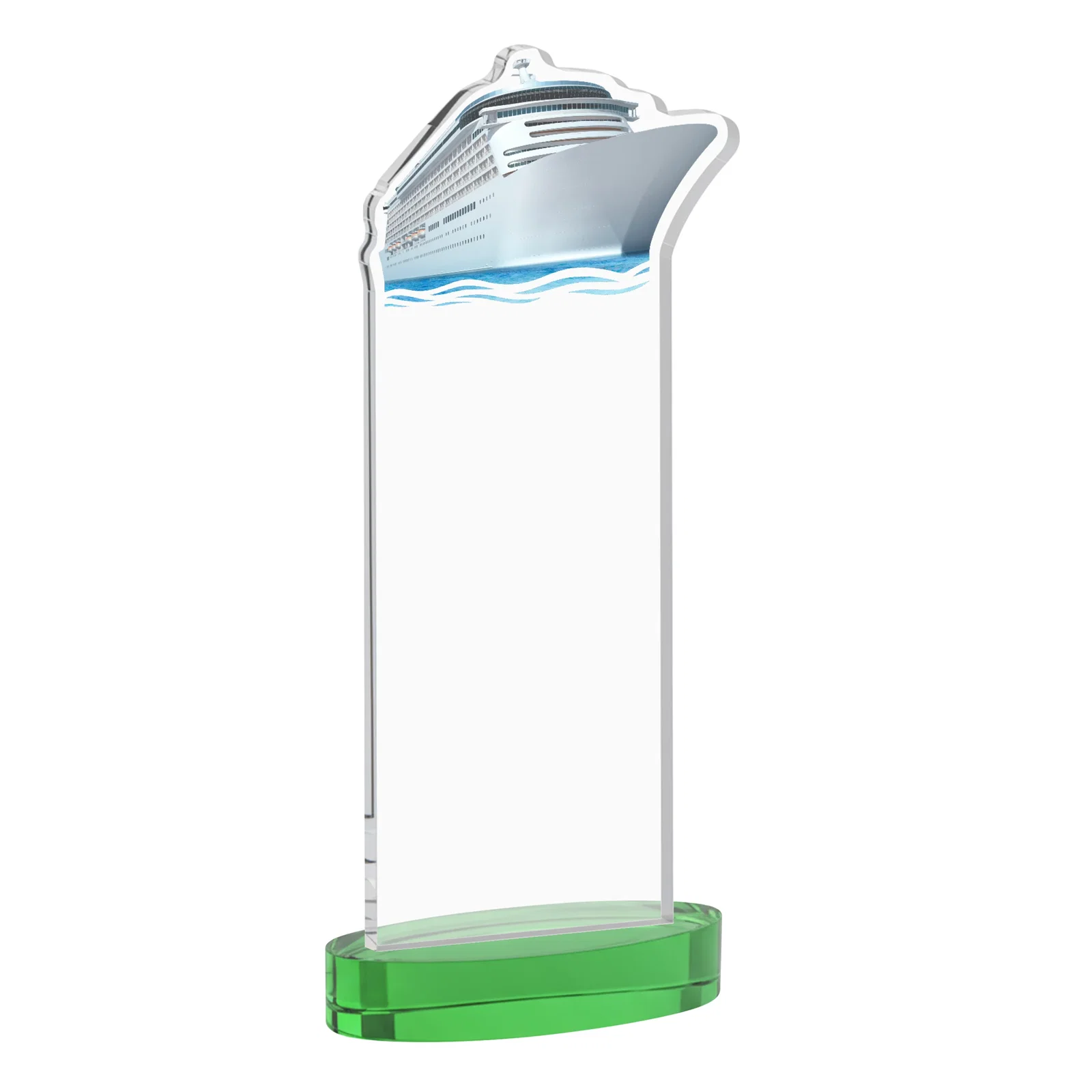 Custom Starfire Crystal Ship Cutout Award on Oval Base, with your logo for corporate award ceremonies