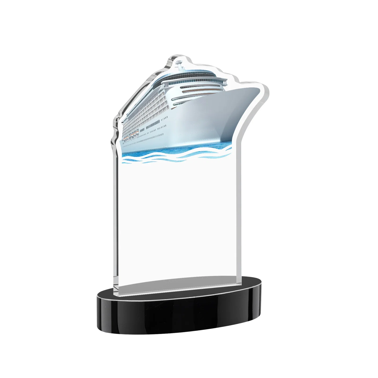 Custom Starfire Crystal Ship Cutout Award on Oval Base, with your logo for service anniversary gifts