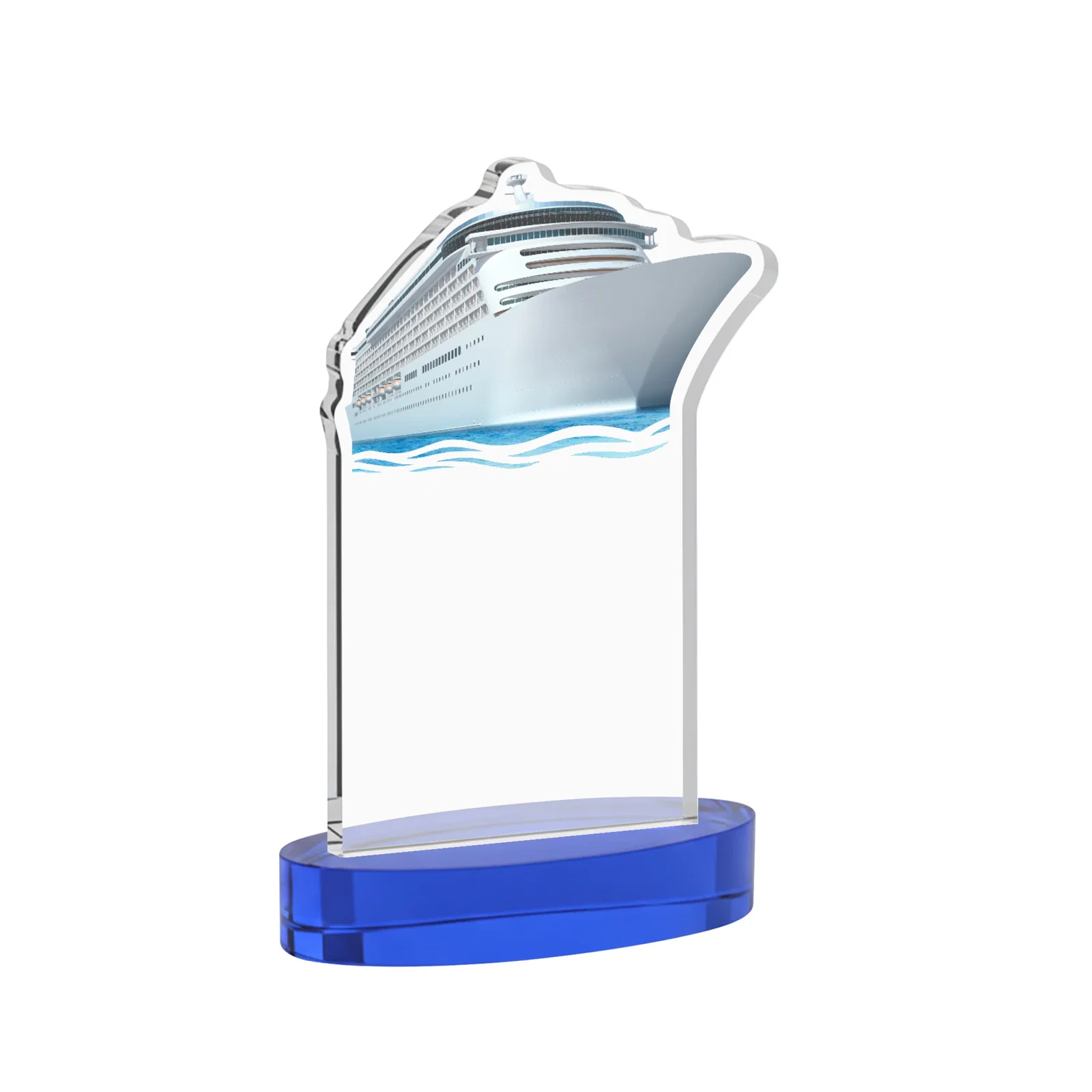 Custom Starfire Crystal Ship Cutout Award on Oval Base, with your logo for team milestone celebrations