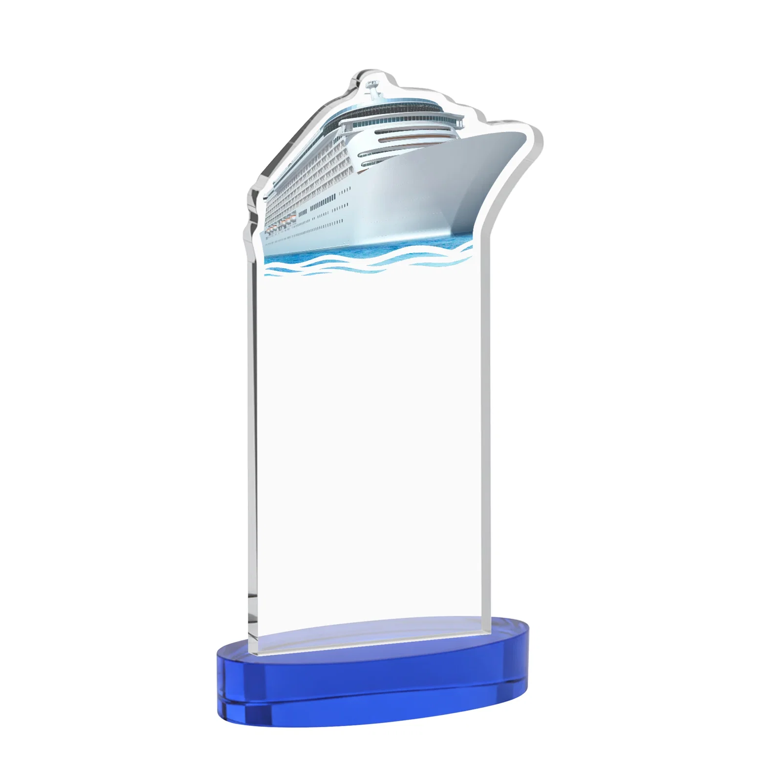 Custom Starfire Crystal Ship Cutout Award on Oval Base, with your logo for donor appreciation
