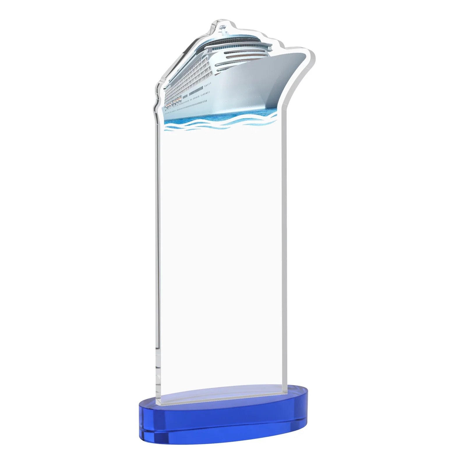 Custom Starfire Crystal Ship Cutout Award on Oval Base, with your logo for graduation ceremonies
