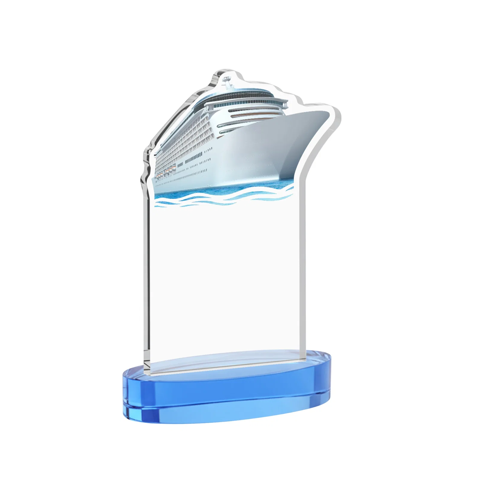 Custom Starfire Crystal Ship Cutout Award on Oval Base, with your logo for company anniversary events