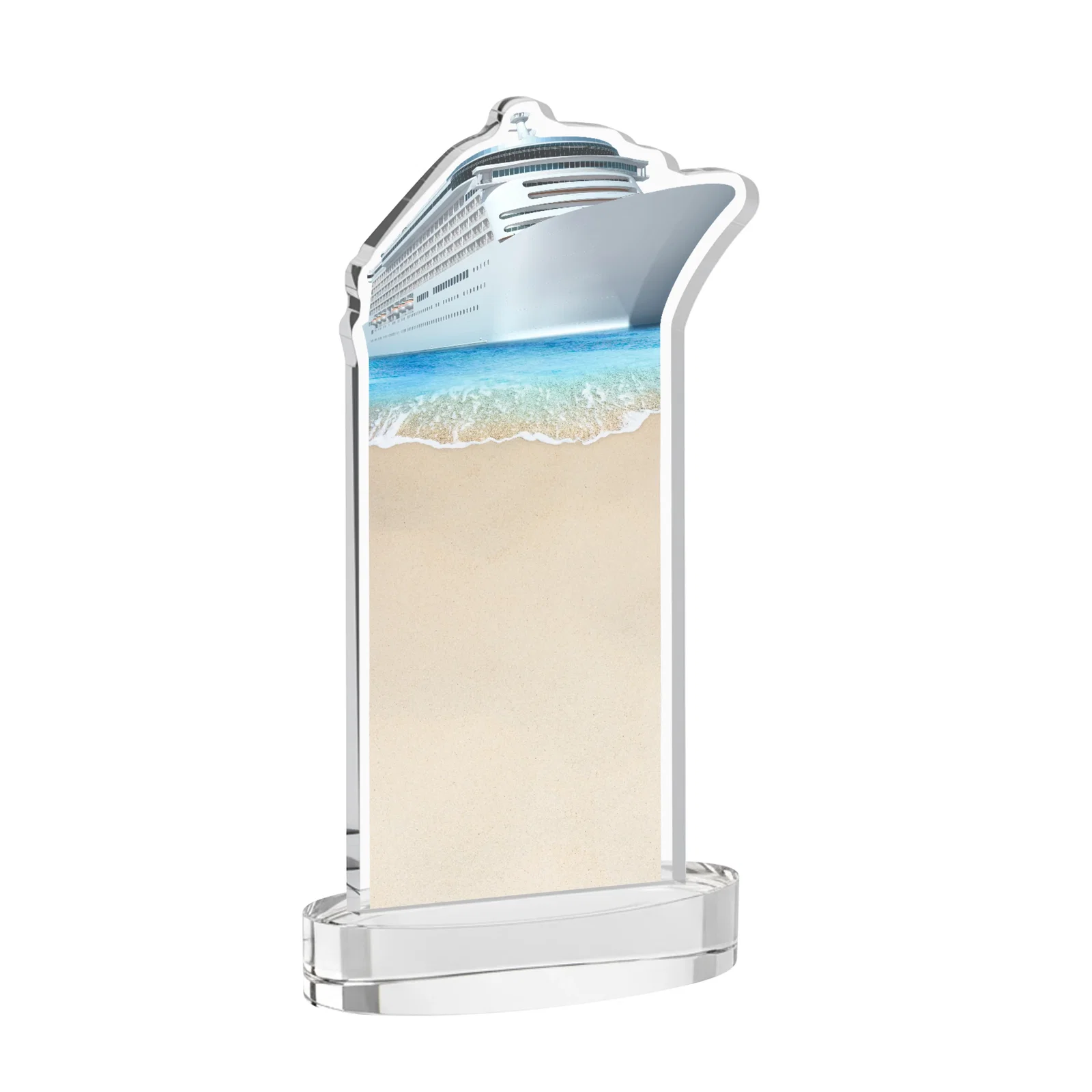 Personalized Starfire Crystal Ship Cutout Award on Oval Base, with your logo for donor appreciation