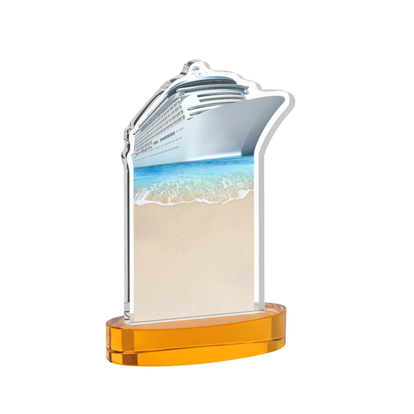 Personalized Starfire Crystal Ship Cutout Award on Oval Base, with your logo for safety achievement programs