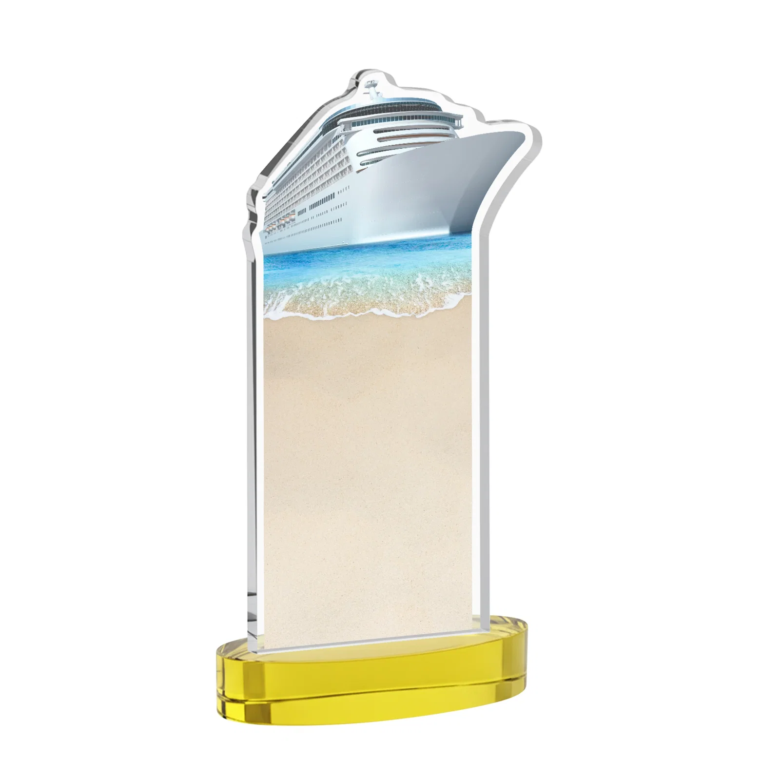 Promotional Starfire Crystal Ship Cutout Award on Oval Base, with your logo for employee recognition