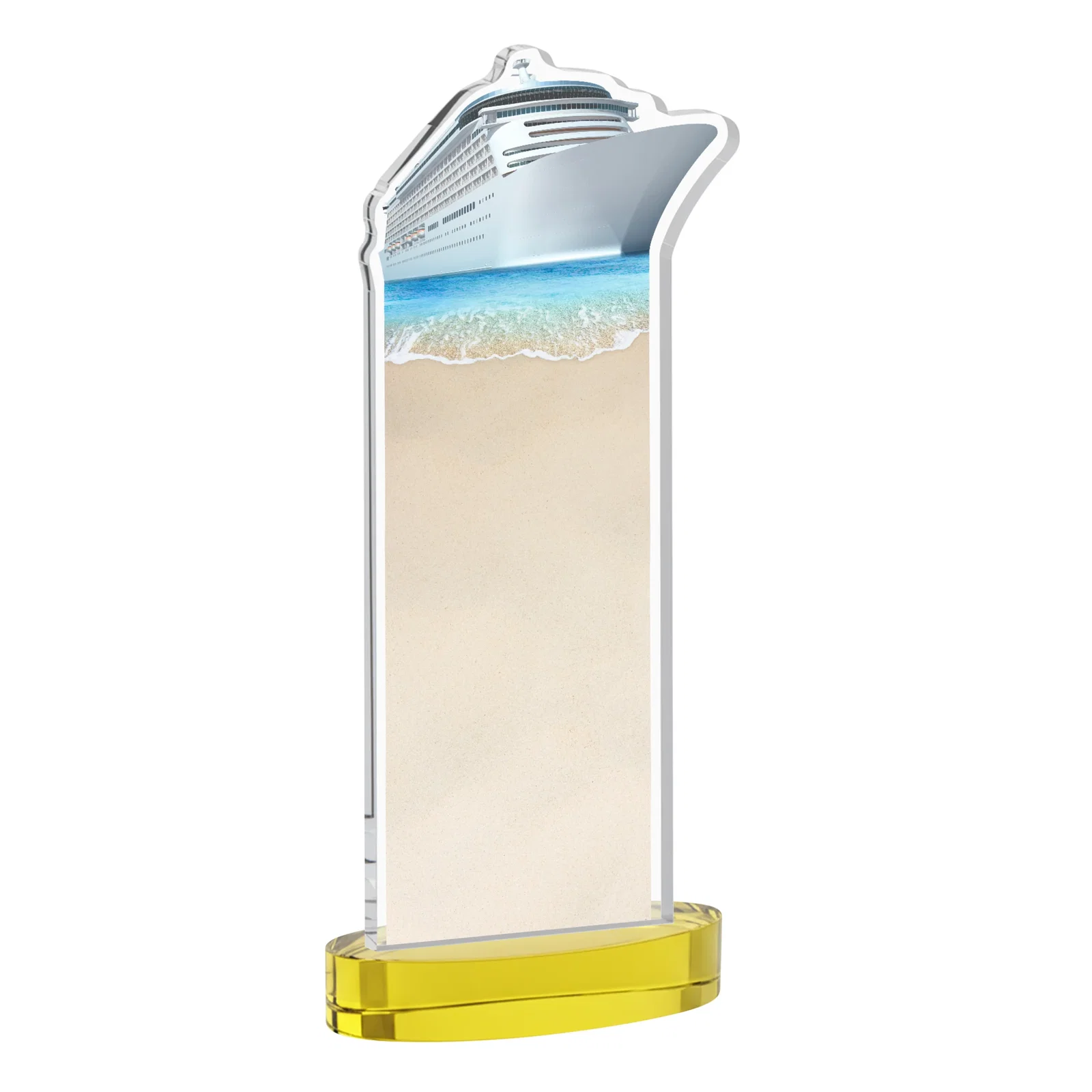 Promotional Starfire Crystal Ship Cutout Award on Oval Base, with your logo for corporate award ceremonies