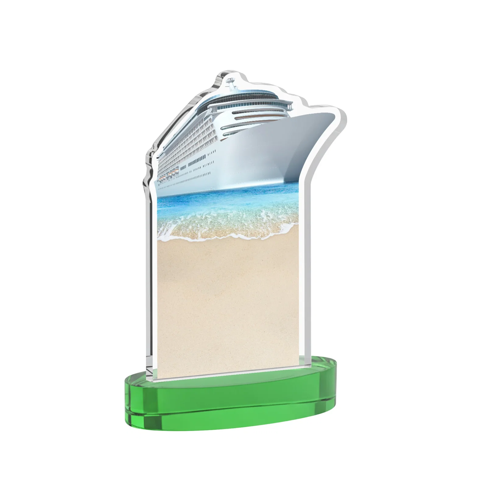 Promotional Starfire Crystal Ship Cutout Award on Oval Base, with your logo for service anniversary gifts