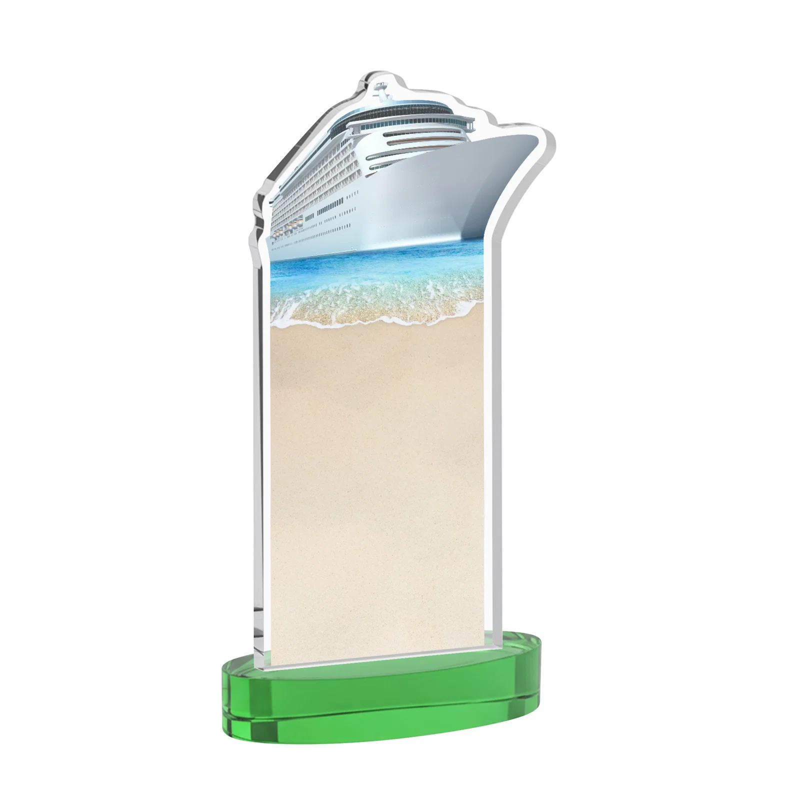 Promotional Starfire Crystal Ship Cutout Award on Oval Base, with your logo for sales achievement awards
