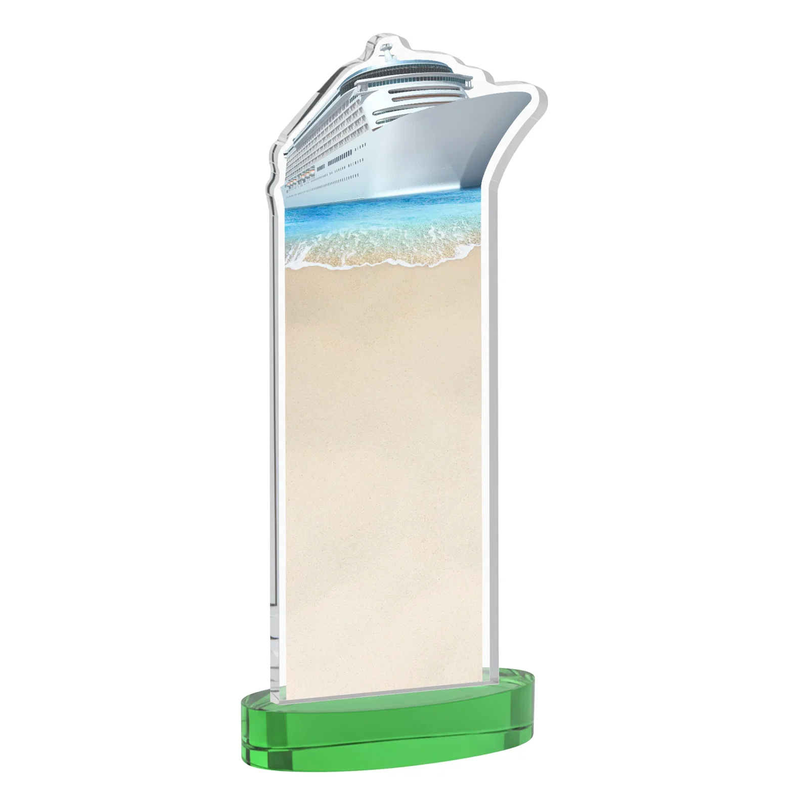 Promotional Starfire Crystal Ship Cutout Award on Oval Base, with your logo for retirement presentations