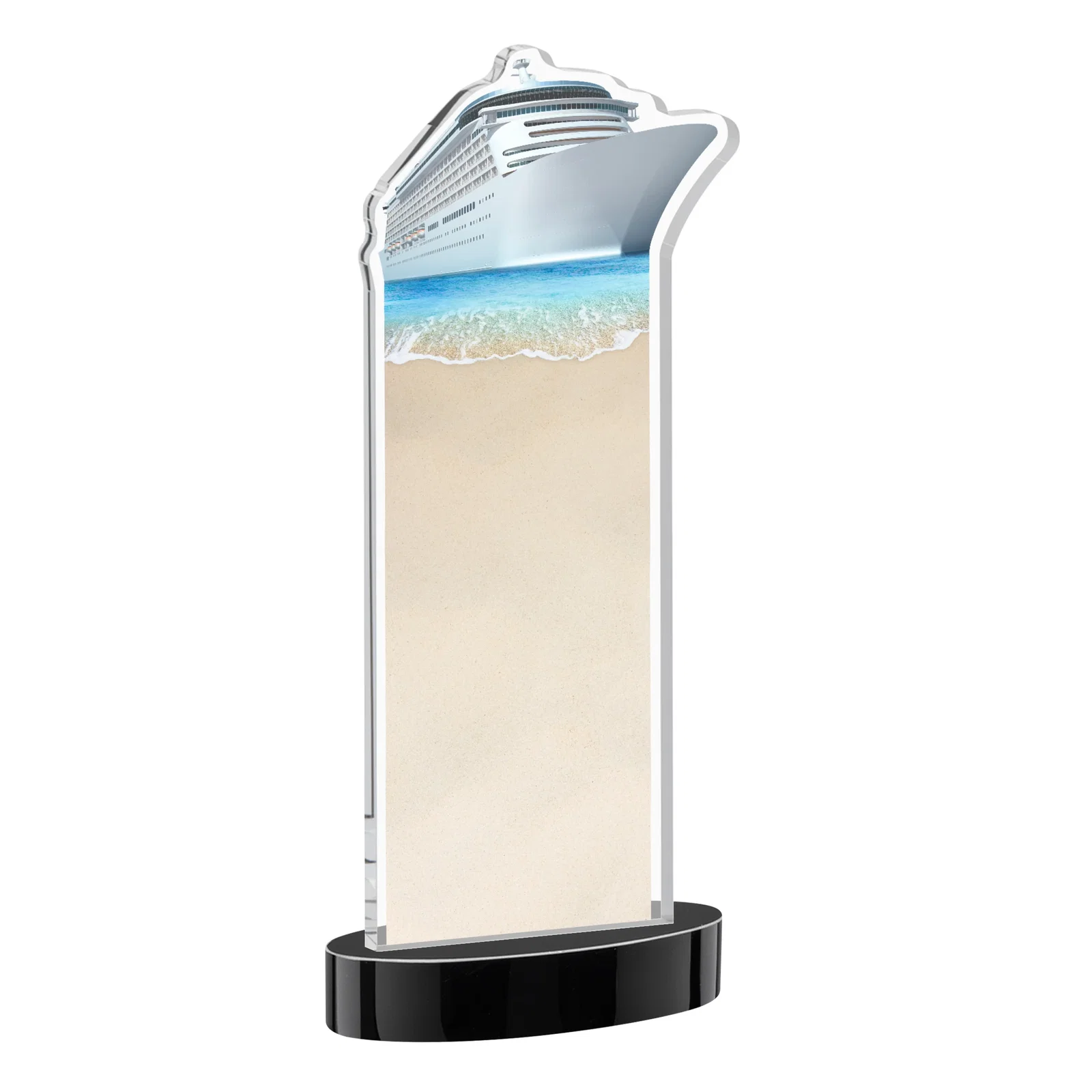 Promotional Starfire Crystal Ship Cutout Award on Oval Base, with your logo for graduation ceremonies