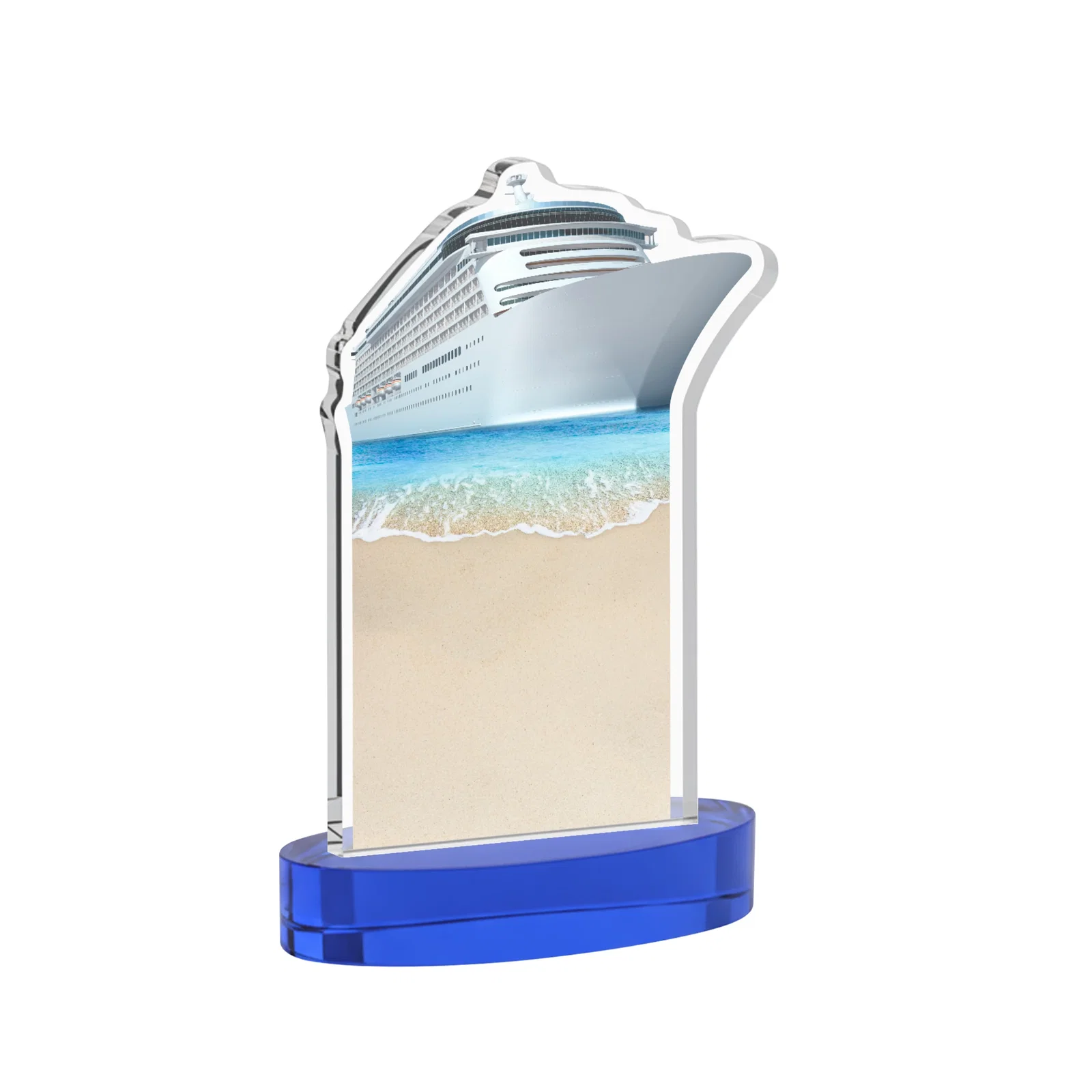 Promotional Starfire Crystal Ship Cutout Award on Oval Base, with your logo for safety achievement programs