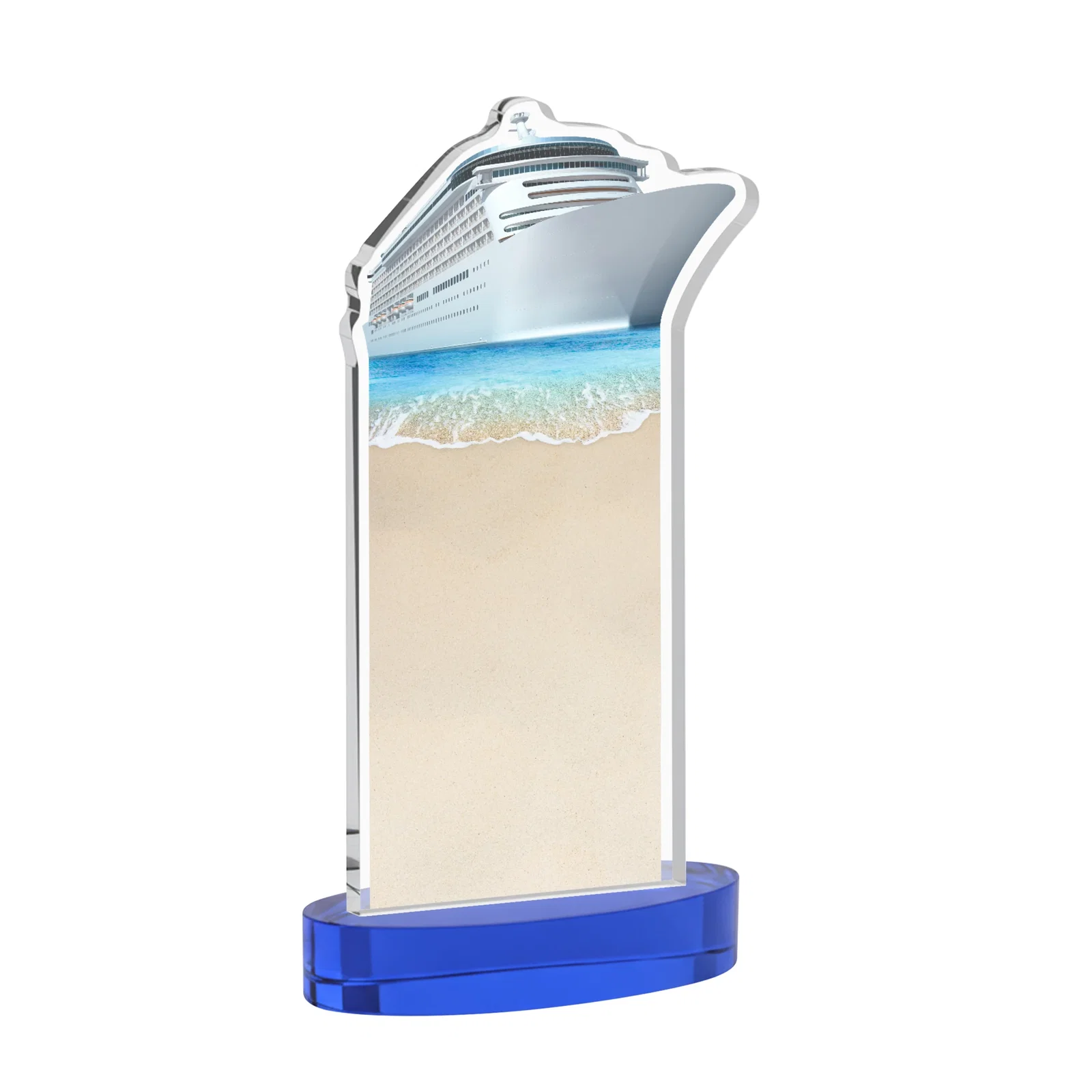 Promotional Starfire Crystal Ship Cutout Award on Oval Base, with your logo for volunteer appreciation