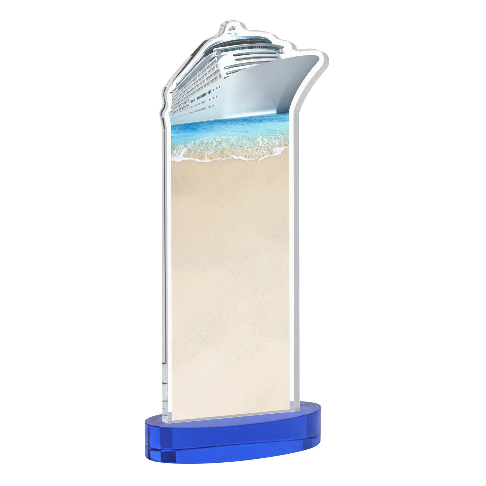 Promotional Starfire Crystal Ship Cutout Award on Oval Base, with your logo for dealer and partner awards