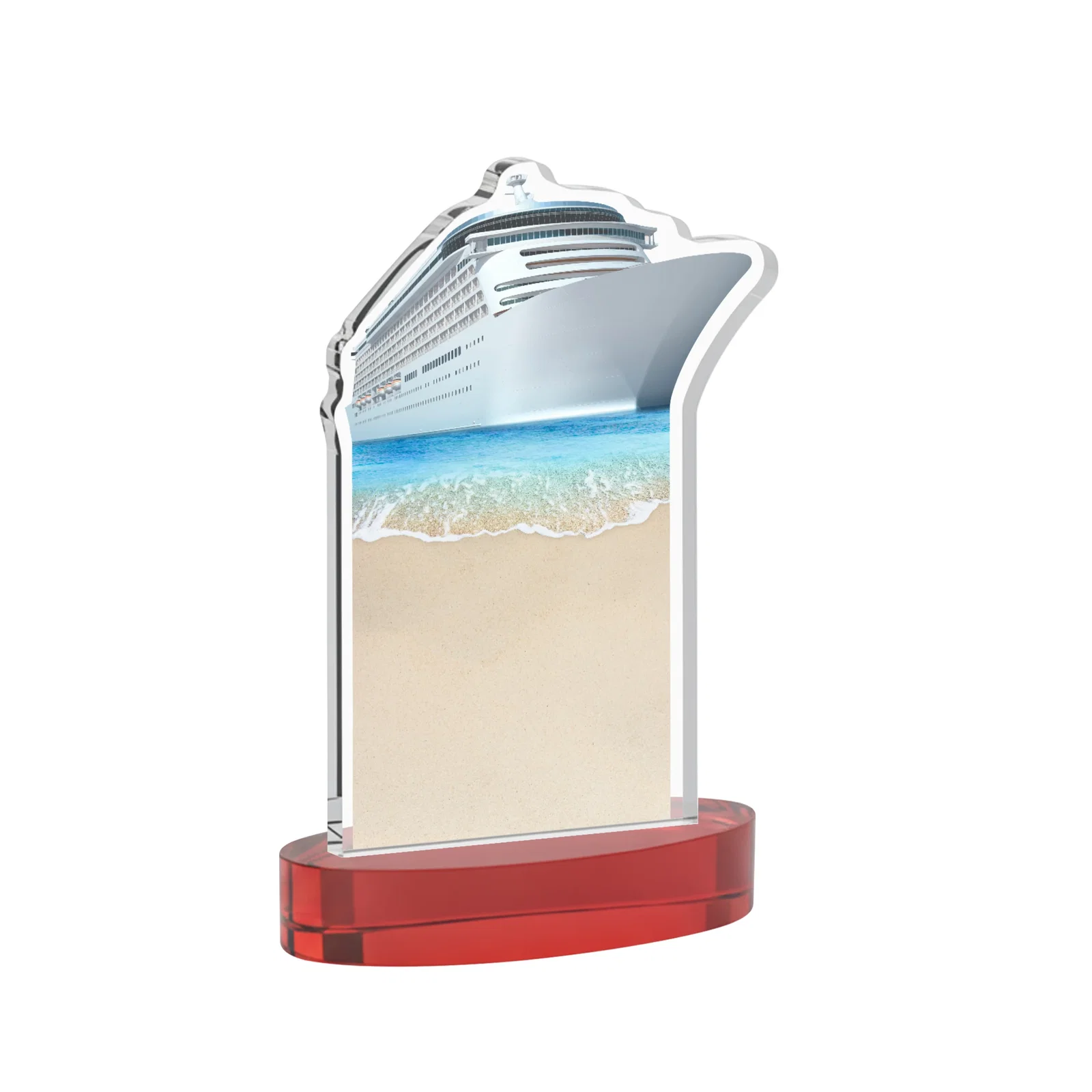 Promotional Starfire Crystal Ship Cutout Award on Oval Base, with your logo for company anniversary events
