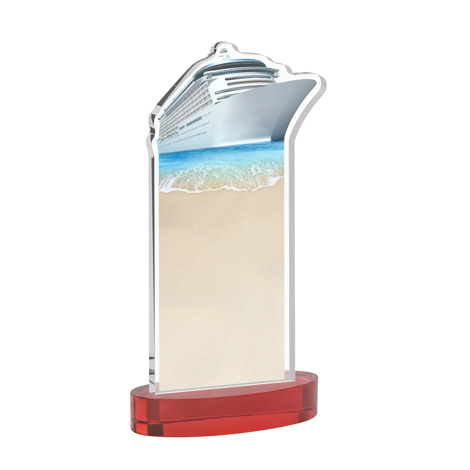 Branded Starfire Crystal Ship Cutout Award on Oval Base, with your logo for employee recognition