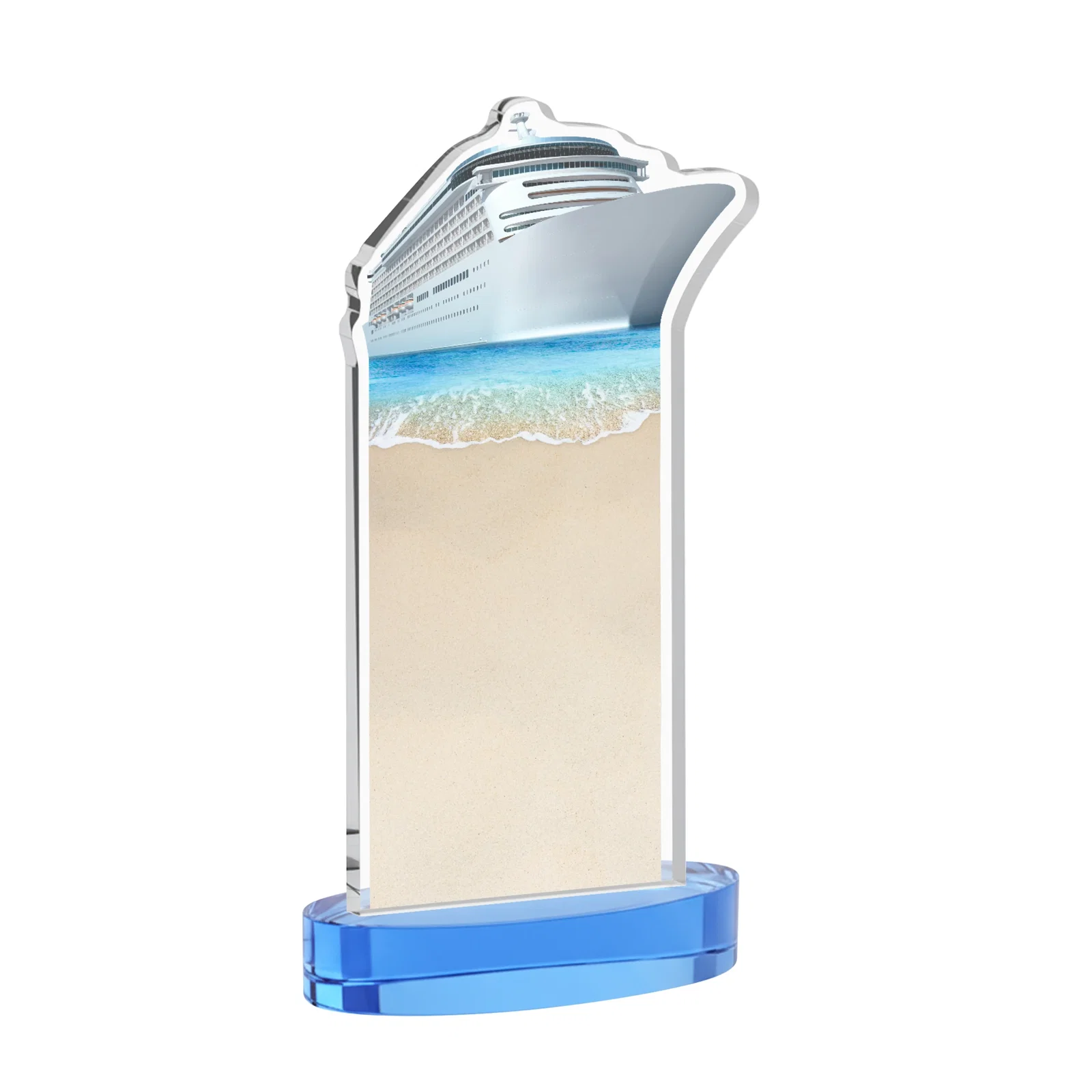 Branded Starfire Crystal Ship Cutout Award on Oval Base, with your logo for sales achievement awards