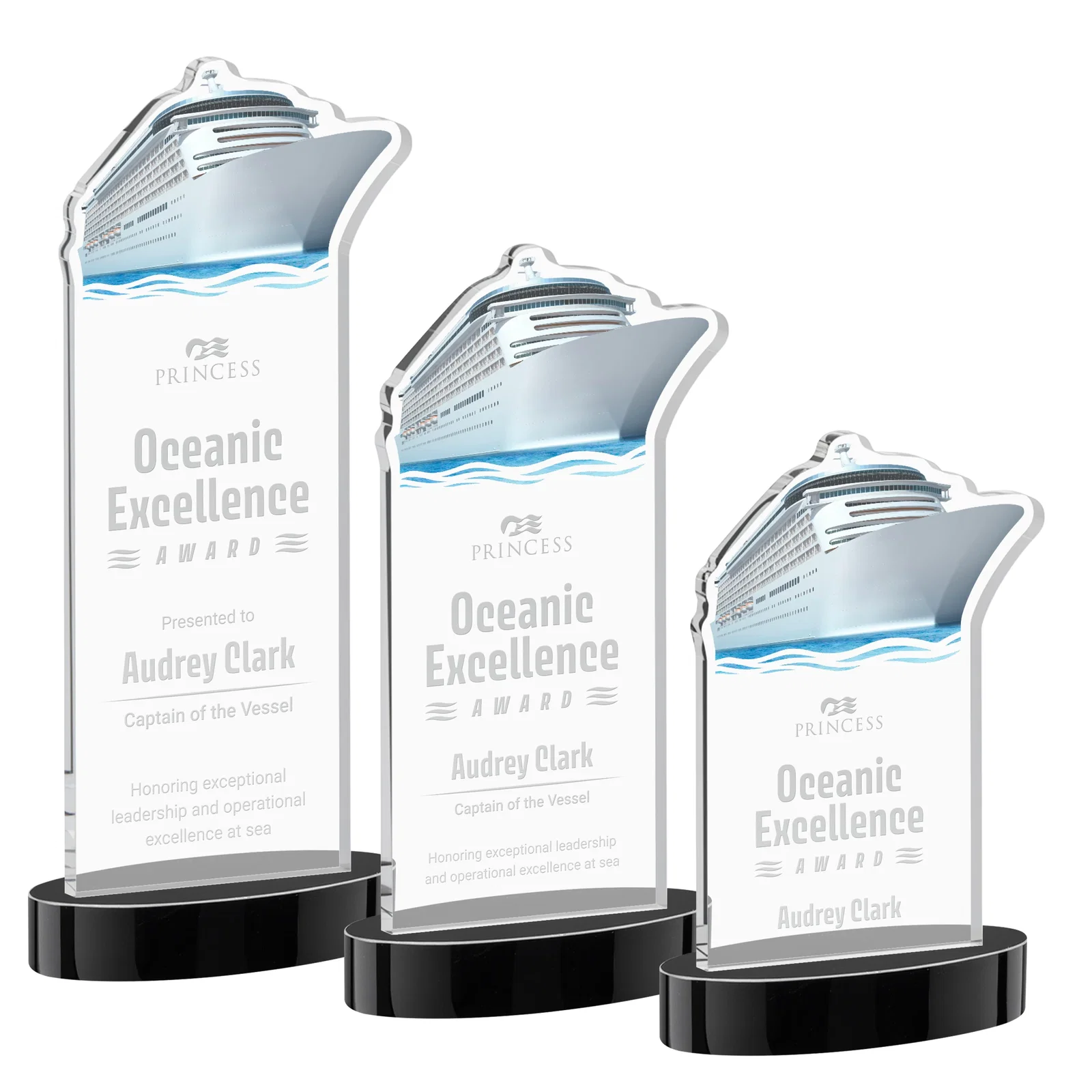 Personalized Starfire Crystal Ship Cutout Award on Oval Base for team milestone celebrations