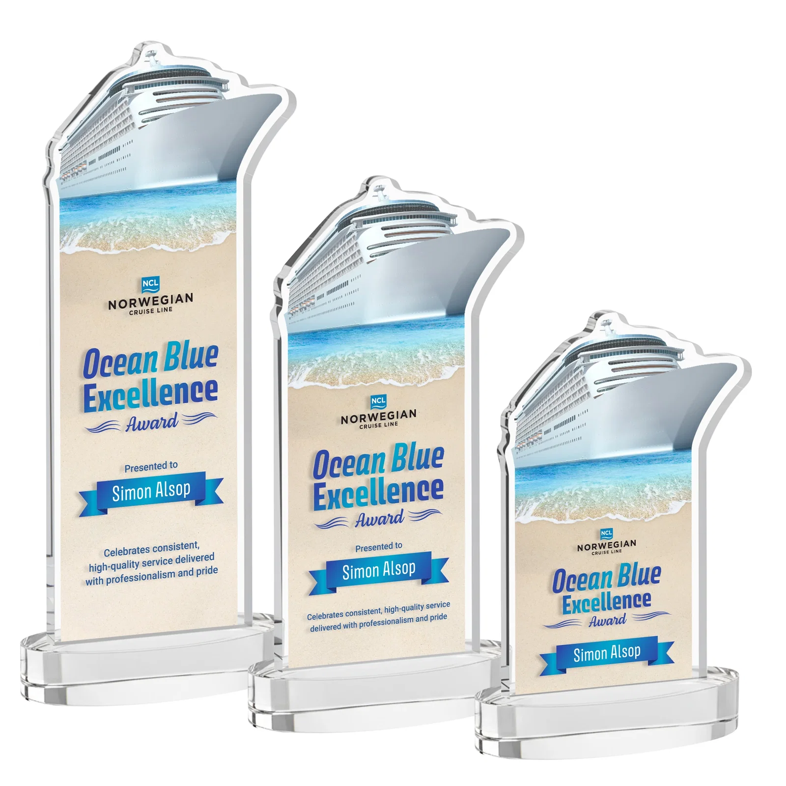 Branded Starfire Crystal Ship Cutout Award on Oval Base for corporate award ceremonies