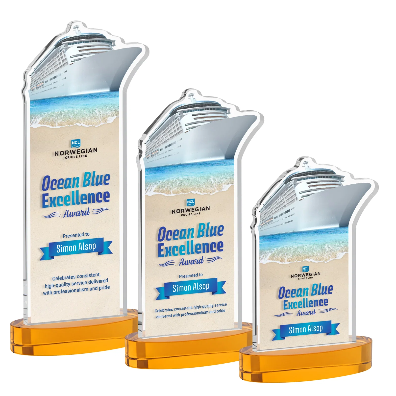 Branded Starfire Crystal Ship Cutout Award on Oval Base for team milestone celebrations