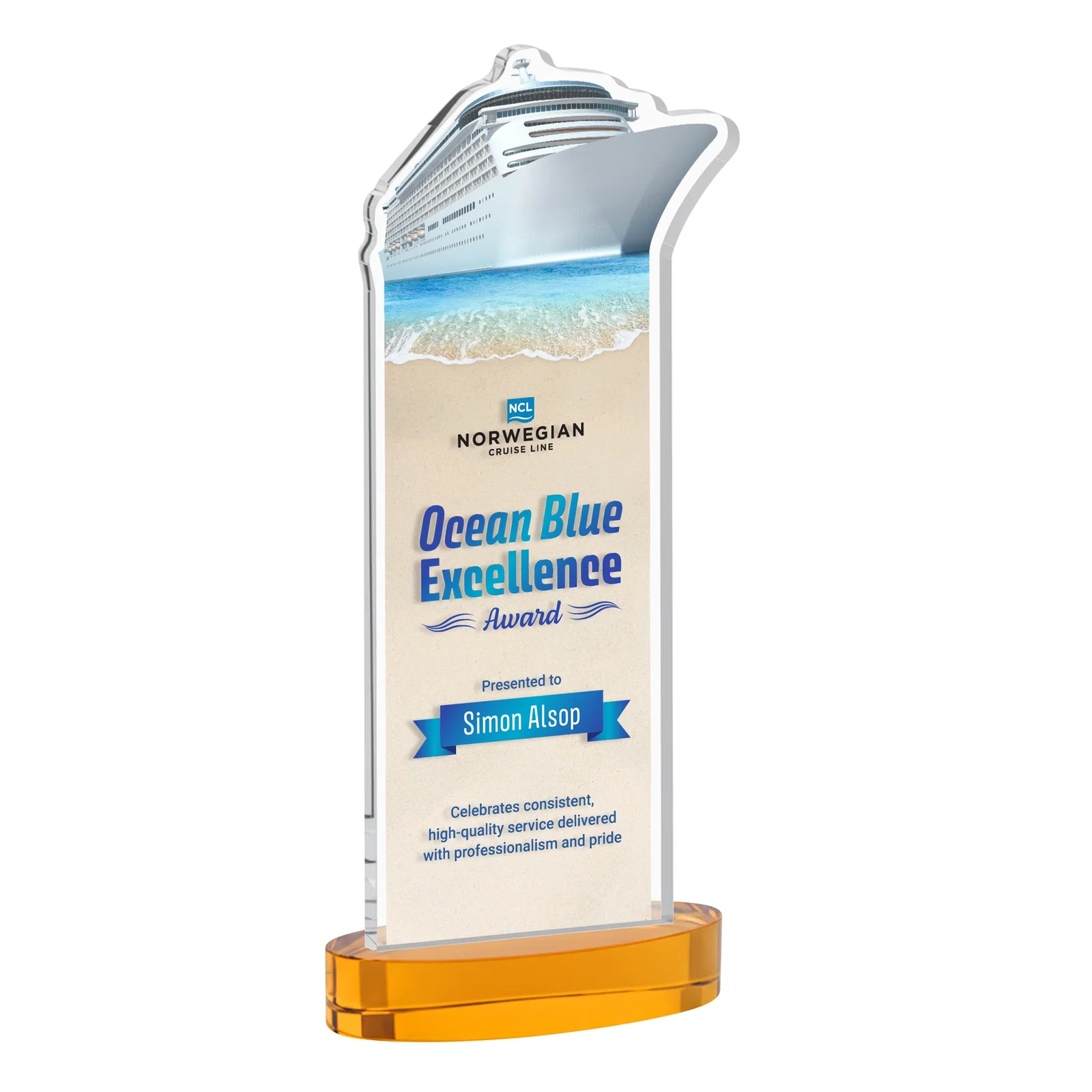 Branded Starfire Crystal Ship Cutout Award on Oval Base for safety achievement programs